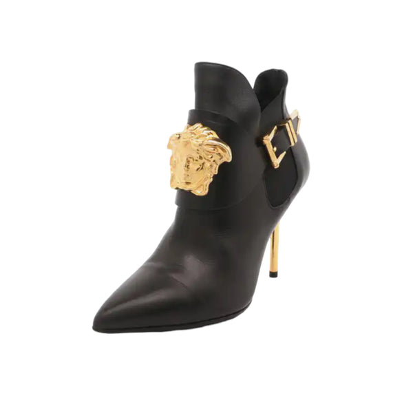 Versace Black Leather Medusa Head Booties Size 36